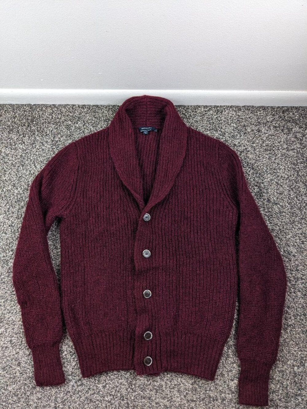 Suitsupply Sweater Cardigan Mohair Wool Shawl Collar Ribbed Burgundy Mens Small
